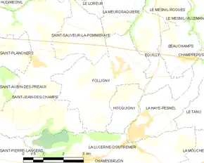 Poziția localității Folligny