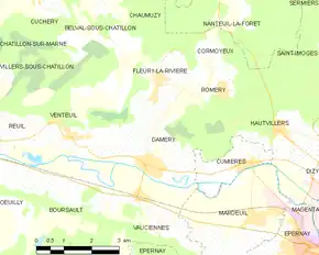 Poziția localității Damery