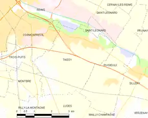 Poziția localității Taissy