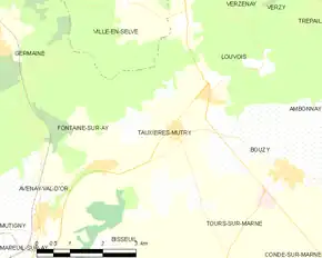 Poziția localității Tauxières-Mutry