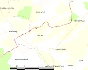 Poziția localității Baulny