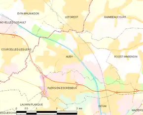 Poziția localității Auby