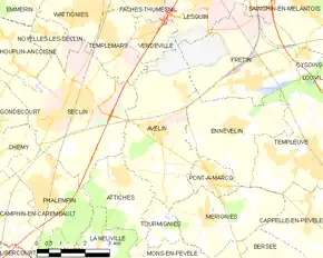 Poziția localității Avelin