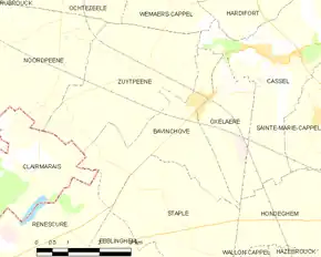 Poziția localității Bavinchove