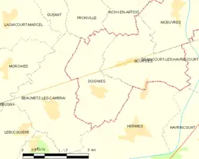 Poziția localității Doignies