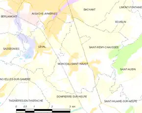 Poziția localității Monceau-Saint-Waast