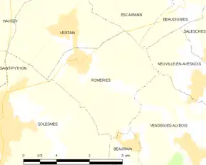 Poziția localității Romeries