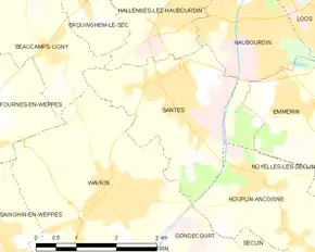 Poziția localității Santes