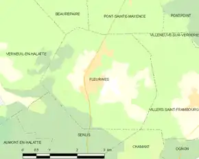Poziția localității Fleurines