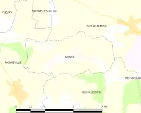 Poziția localității Monts