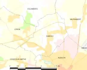 Poziția localității Damigny