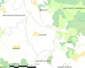 Poziția localității Aurières