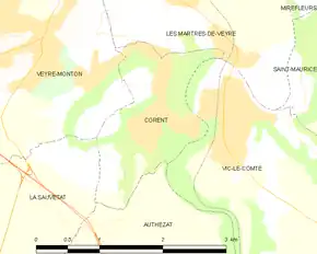 Poziția localității Corent