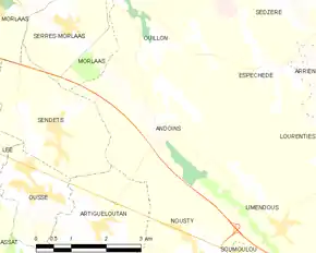 Poziția localității Andoins