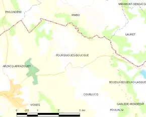 Poziția localității Poursiugues-Boucoue