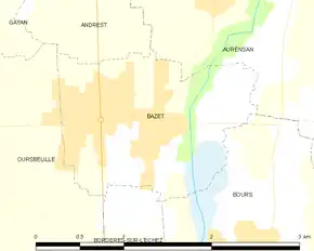 Poziția localității Bazet