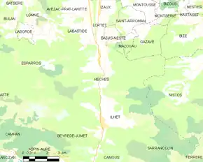 Poziția localității Hèches