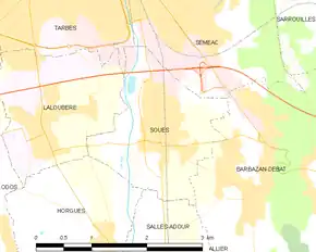 Poziția localității Soues