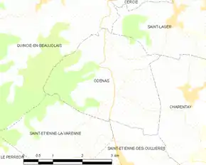 Poziția localității Odenas
