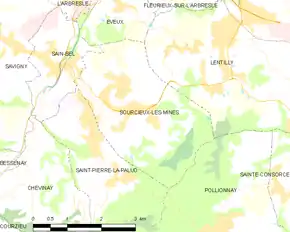 Poziția localității Sourcieux-les-Mines