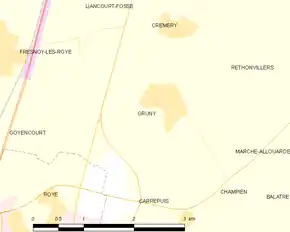 Poziția localității Gruny