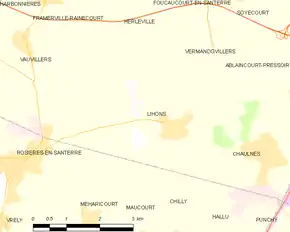 Poziția localității Lihons
