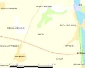 Poziția localității Misery