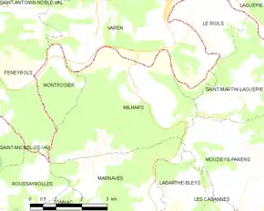 Poziția localității Milhars