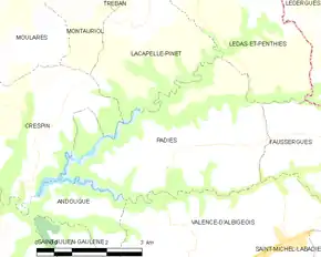 Poziția localității Padiès