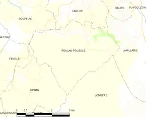 Poziția localității Poulan-Pouzols