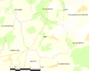 Poziția localității Migé