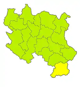 Harta districtului Pčinja în regiunea Serbia Centrală