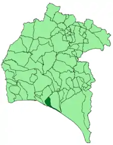 Localizarea orașului pe harta provinciei Huelva