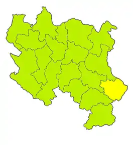 Harta districtului Pirot în regiunea Serbia Centrală