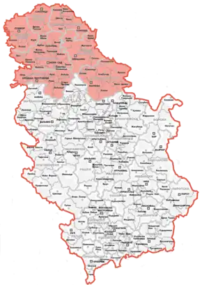 Voivodina (cu roșu) în componența Serbiei
