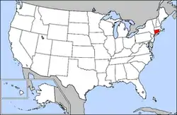 Harta Statelor Unite cu statul Connecticut indicat