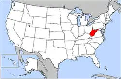 Harta Statelor Unite cu statul West Virginia indicat