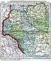Harta RSS Ucrainene în 1939, inclusiv RASSM și Basarabia, ultima marcată ca un teritoriu disputat.
