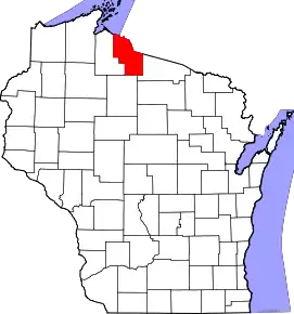 Localizarea comitatului Iron în statul Wisconsin