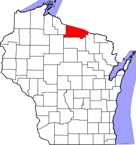 Localizare Comitatului Vilas în statul Wisconsin