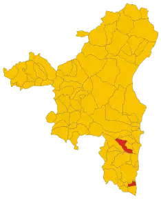 Poziția comunei în cadrul provinciei