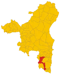 Poziția comunei în cadrul provinciei