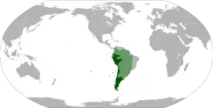 Localizarea Viceregatului Peru: teritoriul inițial 1542 - 1718 (verde deschis) și teritoriul final de jure 1718 - 1824 (verde închis)