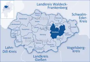 Poziția orașului Kirchhain pe harta districtului Marburg-Biedenkopf