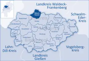 Poziția  Münchhausen pe harta districtului Marburg-Biedenkopf