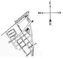 Orașul de Jos pe harta orașului din 1941 (6: Gara Mare, 7: Casa vamală, 31: Spitalul militar, 76: Izvorul „Vályus kút”)