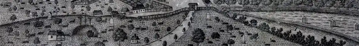 Cimitirul romano-catolic pe gravura lui István Mikolai Tóth din 1822