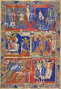 Scene din viața lui David în „Frunza lui Morgan” din Biblia Winchester (anii 1160/1180), acum în Biblioteca Morgan. Un exemplu de iluminare medievală.