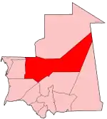 Harta regiunii Adrar în cadrul Mauritaniei