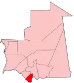 Harta regiunii Guidimaka în cadrul Mauritaniei